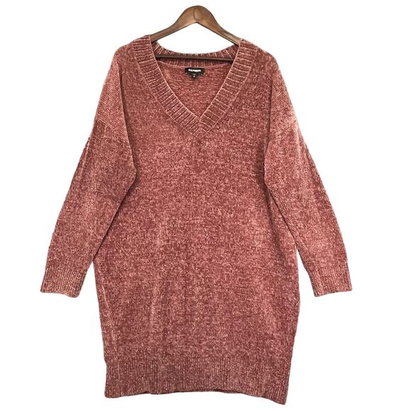 Express Tunic Pullover Sweater‎ Women M Pink Chenille Super Soft Fabric R81 - Picture 1 of 12